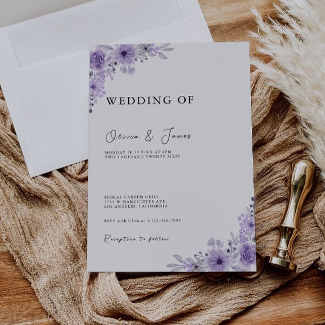 Invitation Mariage violet invite Modèle (Purple Wedding Invites Template)