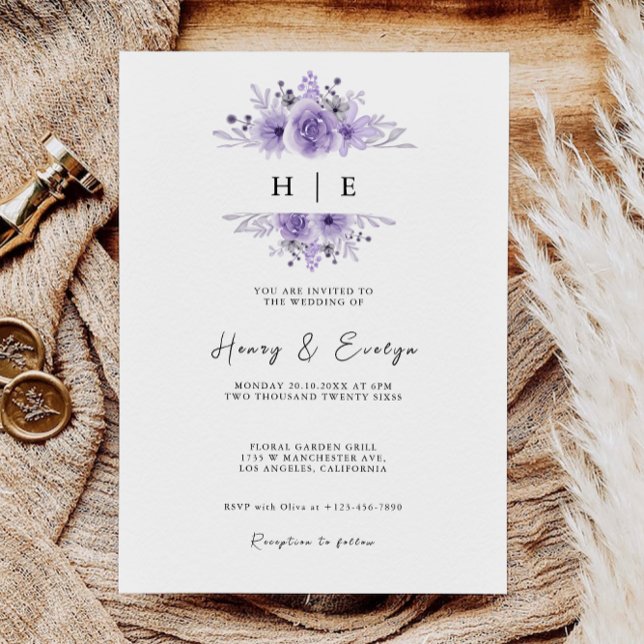 Invitation Mariage violet invite Modèle (Purple Wedding Invites Template)