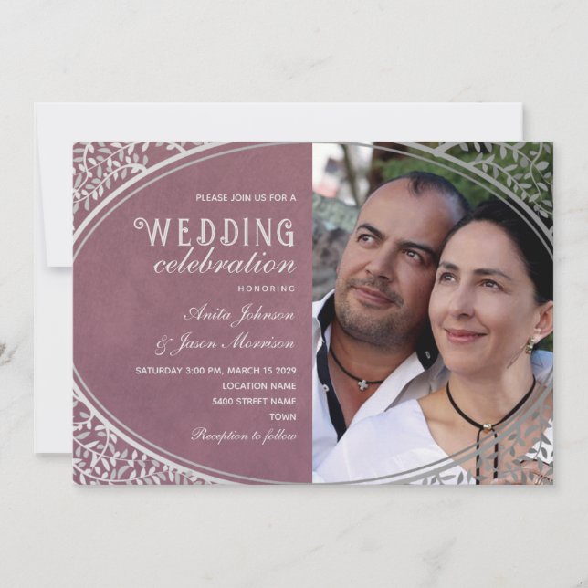 Invitation Mariage Violet Luxe Élégant Vintage (Devant)