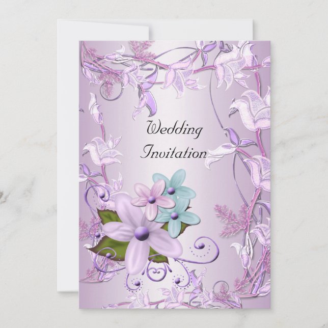 Invitation Mariage Violet Mauve Floral (Devant)