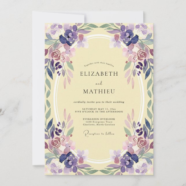 Invitation Mariage Violet Mauve Vigne (Devant)