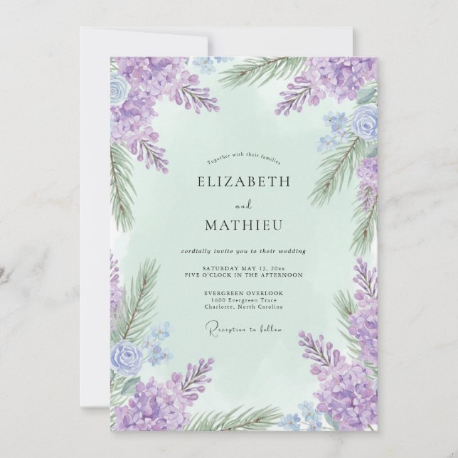 Invitation Mariage Violet Menthe Wisteria (Devant)