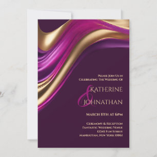 Invitation Mariage-violet moderne Fuchsia et or