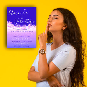 Invitation Mariage Violet Océan Bleu Vagues Océan Blanc