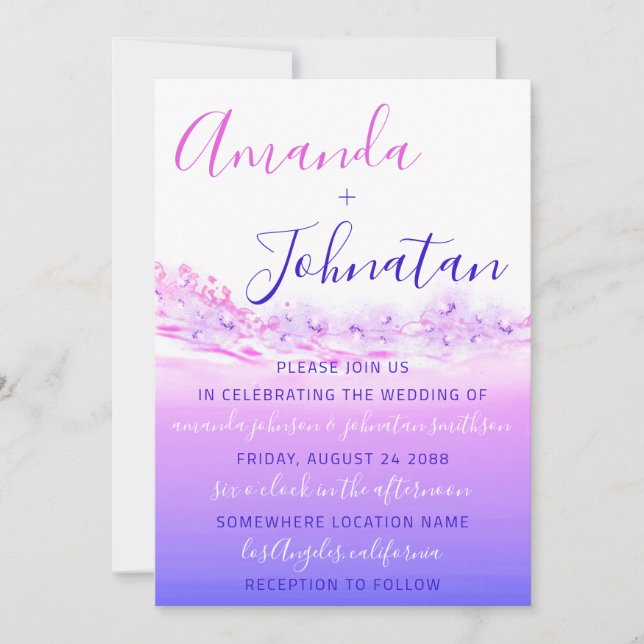 Invitation Mariage Violet Océan Bleu Vagues Océan Ombre (Devant)