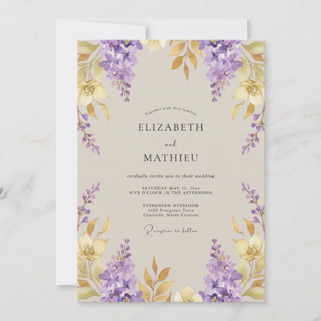 Invitation Mariage Violet Or Wisteria (Devant)