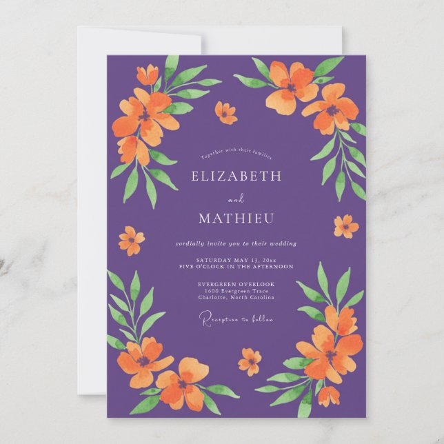 Invitation Mariage Violet Orange Poppy (Devant)