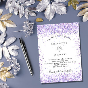 Invitation Mariage violet parties scintillant script blanc lu