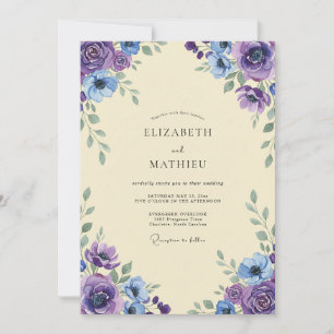 Invitation Mariage Violet Pervenche Pivoine