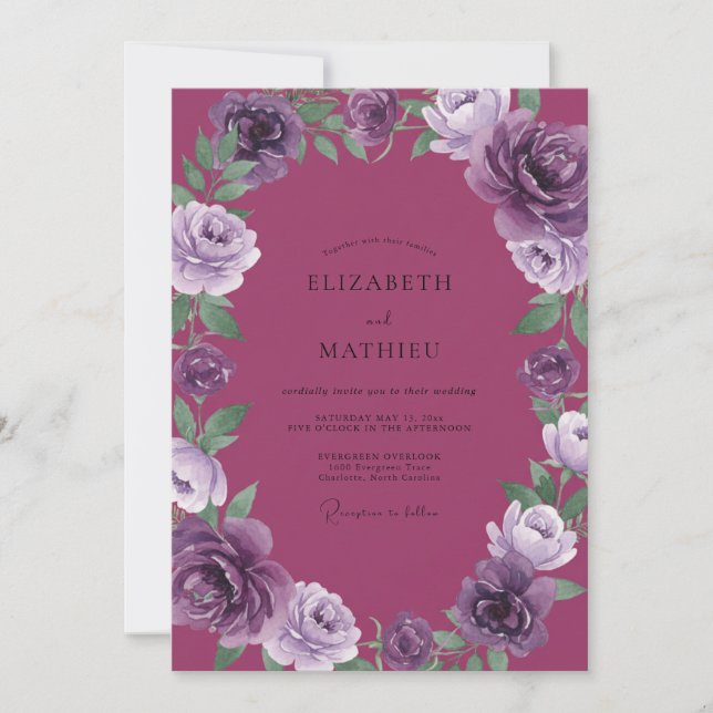 Invitation Mariage Violet Pivoine Plum (Devant)