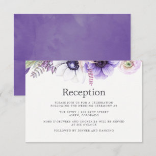 Invitation Mariage Violet Poussiéreux Fleurs Aquarelle Récept