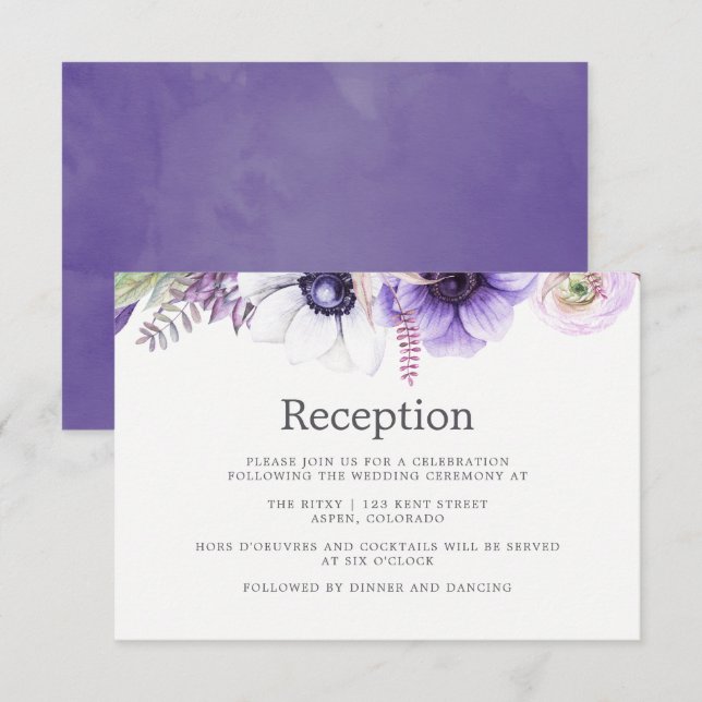 Invitation Mariage Violet Poussiéreux Floral Aquarelle de Réc (Devant / Derrière)