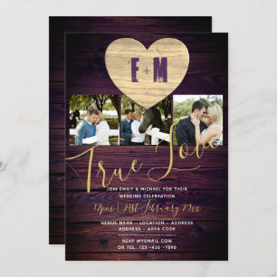 Invitation Mariage violet rustique invite AJOUTER 3 PHOTOS