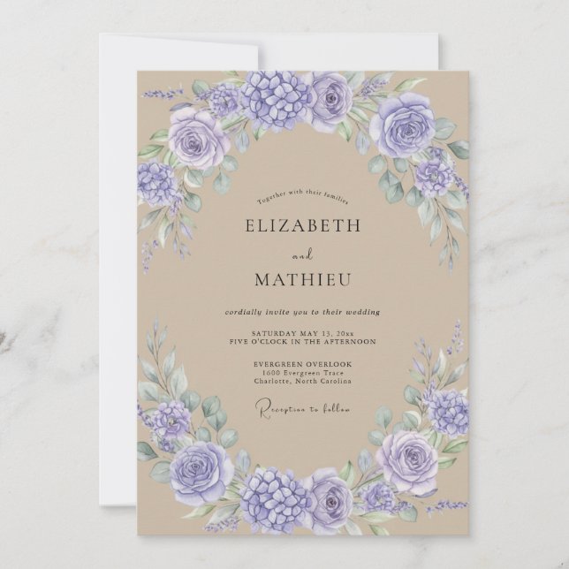 Invitation Mariage Violet Tan Pivoine (Devant)