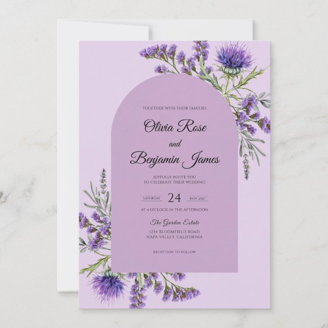 Invitation Mariage Violet Thistle Gris Eucalyptus (Devant)