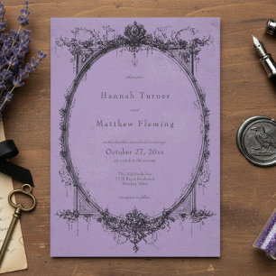 Invitation Mariage Violet Toile Gothique Noir Vintage