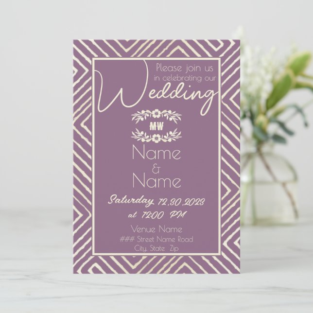 Invitation Mariage violet tribal African Lavender (Debout devant)