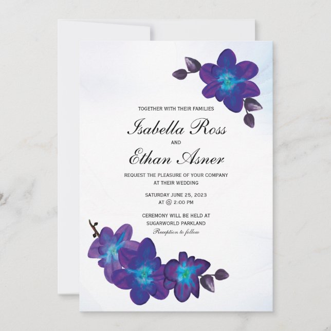 Invitation Mariage violet Turquoise bleu orchidée (Devant)