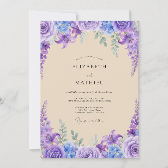 Invitation Mariage Violet Wisteria (Devant)