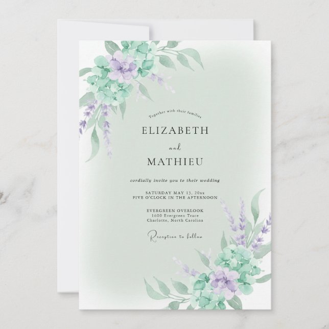 Invitation Mariage Violet Wisteria Menthe (Devant)