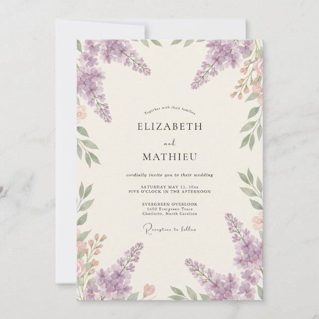 Invitation Mariage Violet Wisteria Sprig (Devant)