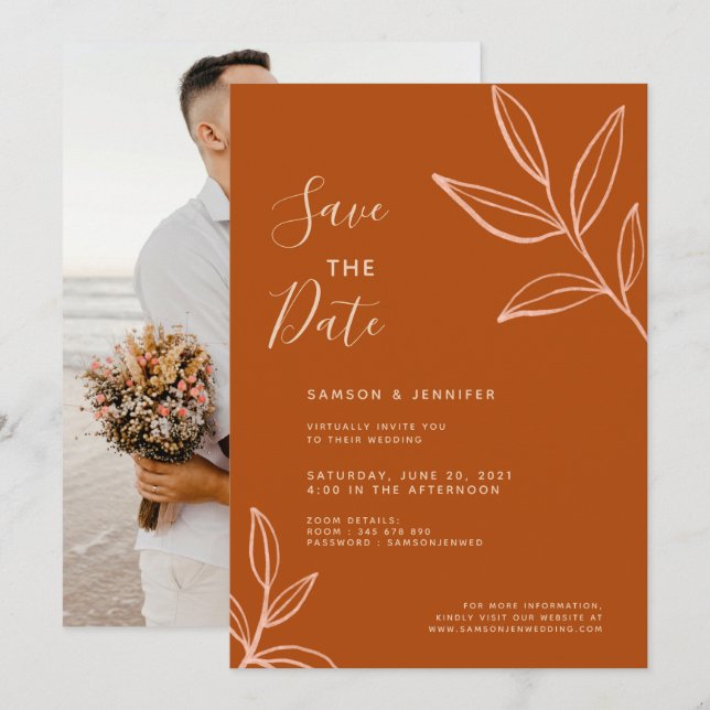Invitation Mariage Virtuel avec Photo en Terre Cuite - Enregi (Devant / Derrière)