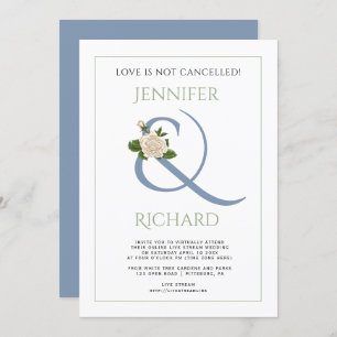 Invitation Mariage virtuel bleu foncé bleu sauge vert