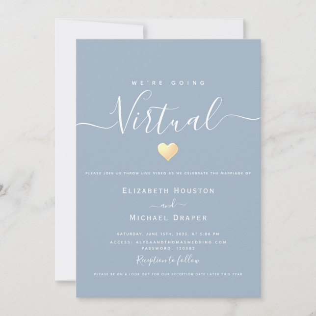 Invitation Mariage Virtuel Bleu Poussiéreux (Devant)