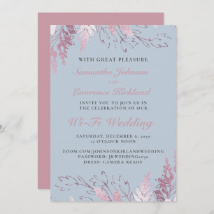 Invitation Mariage virtuel bleu rose pâle