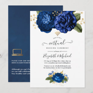 Invitation Mariage virtuel Blue and Gold Floral Online