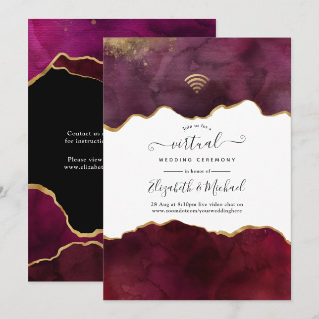 Invitation Mariage Virtuel Bourguignon et Agate Dorée (Devant / Derrière)