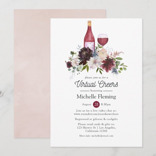 Invitation Mariage Virtuel Burgundy et Blush Rose (Devant / Derrière)