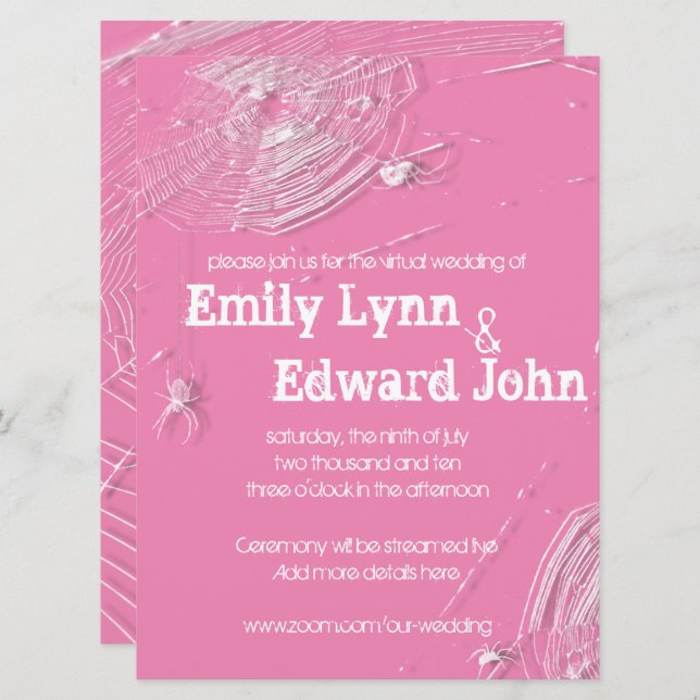 Invitation Mariage virtuel Cobwebs et araignées blanches (Devant / Derrière)