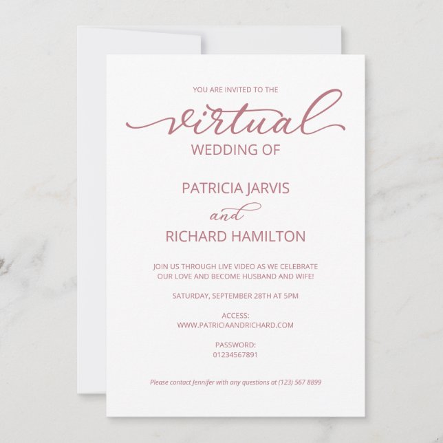 Invitation Mariage Virtuel de Calligraphie Élégante Simple (Devant)