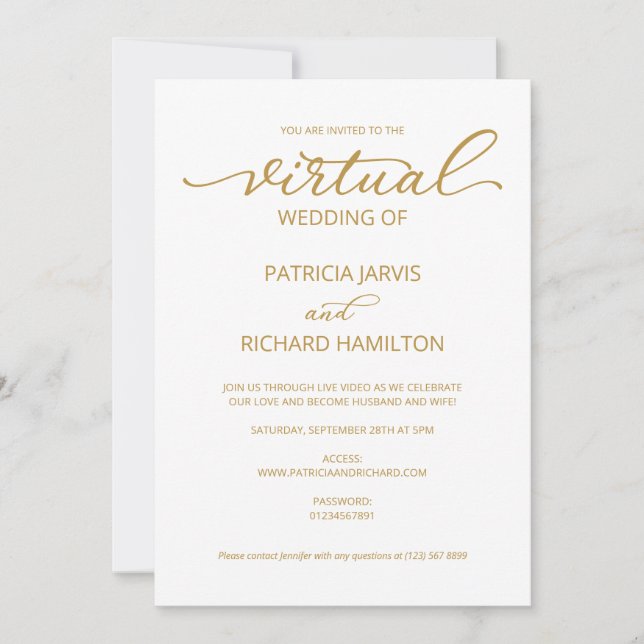 Invitation Mariage Virtuel de Calligraphie Élégante Simple (Devant)