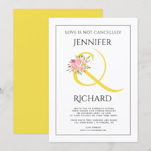 Invitation Mariage virtuel de l'esperluette jaune et des rose