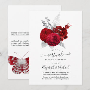 Invitation Mariage Virtuel de Rose Vintage Rouge et Argent en