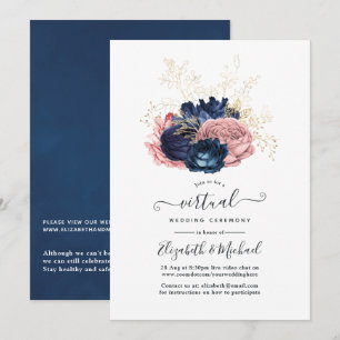 Invitation Mariage Virtuel de Roses Vintage Rose Pâle et Bleu
