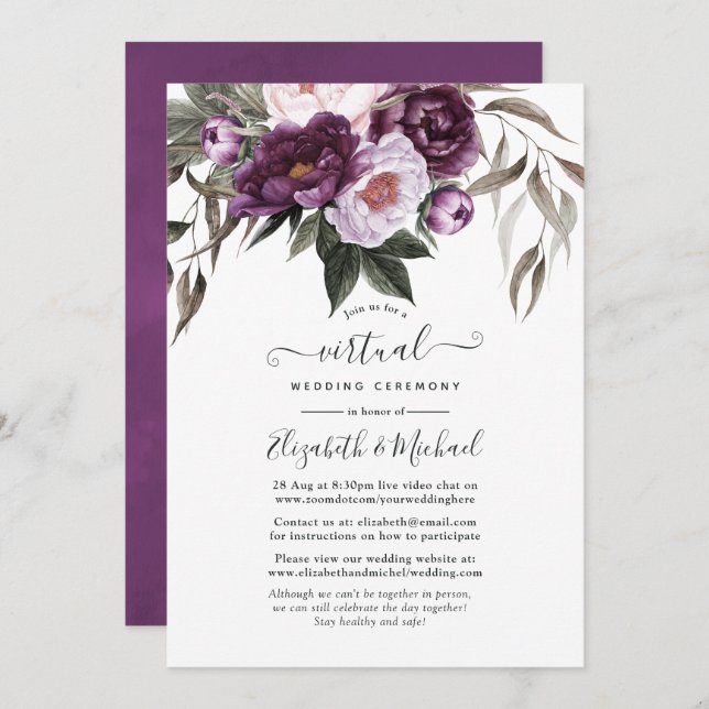 Invitation Mariage virtuel Deep Velvet Floral Online (Devant / Derrière)