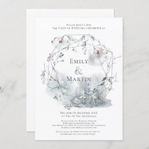 Invitation Mariage virtuel des baies d'aquarelle de hiver