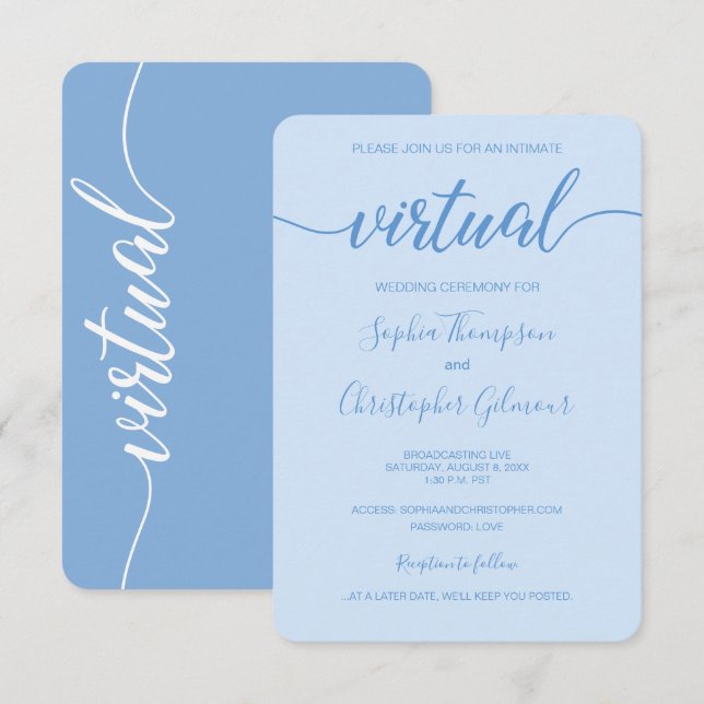 Invitation Mariage VIRTUEL Dusty Blue Chic Custom (Devant / Derrière)