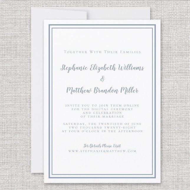 Invitation Mariage virtuel Dusty Blue Minimalist en ligne (Créateur téléchargé)