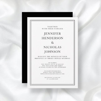 Invitation Mariage Virtuel Élégant Classique Formel Noir Blan
