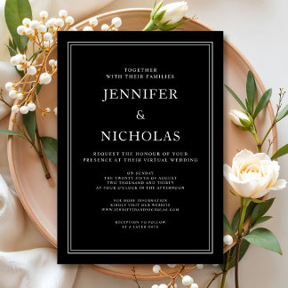 Invitation Mariage Virtuel Élégant Classique Noir Et Blanc