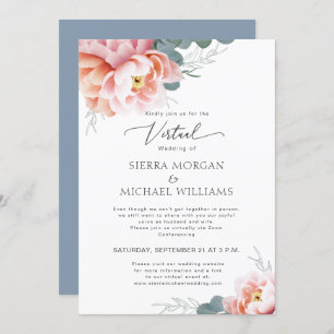 Invitation Mariage Virtuel Élégant Floral Blush Dusty Blue