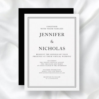 Invitation Mariage Virtuel Élégant Formel Noir Et Blanc