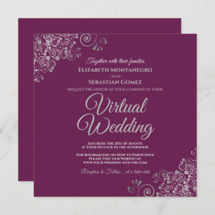 Invitation Mariage virtuel élégant Magenta & Lacy Silver