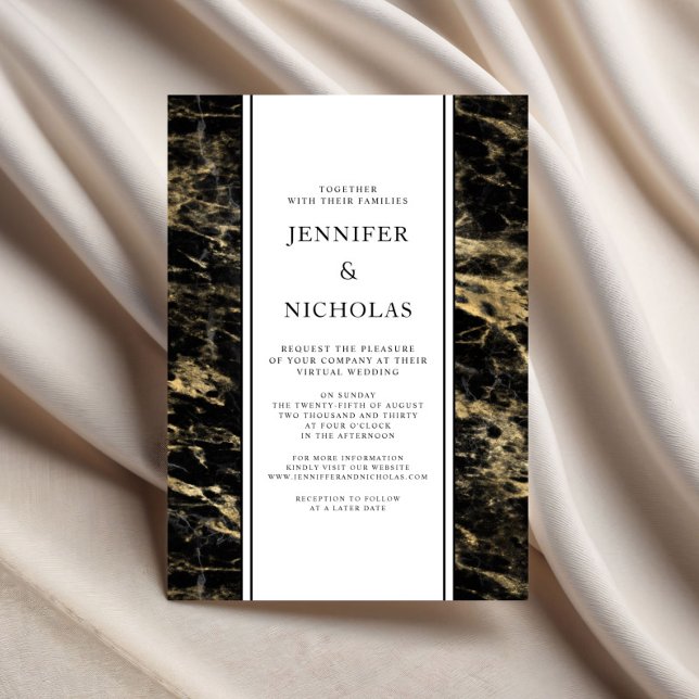 Invitation Mariage Virtuel Élégant Marbre Or (Elegant Gold Marble Virtual Wedding Invitation)