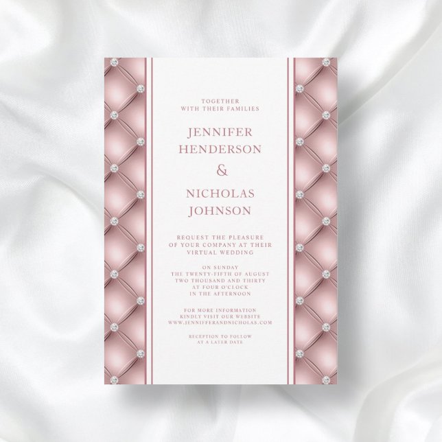 Invitation Mariage Virtuel Élégant Rose Gold Diamant Toilé (Créateur téléchargé)