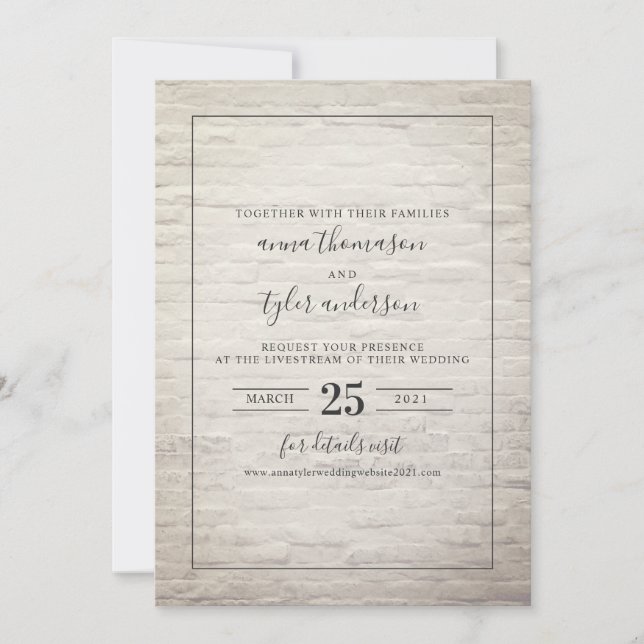 Invitation Mariage virtuel en brique noire et blanche (Devant)